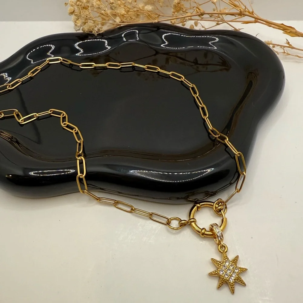 NEW 18K GOLD PLATED STARBURST LINK NECKLACE